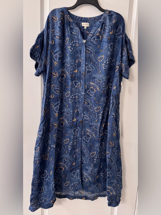 Wonderly Dresses & Skirts - #z284 Wonderly Blue & Gold Floral Paisley Gauze Button Front Shirt Dress Pockets